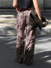 DAZY Women's Leopard Print Loose Wide Leg Pants, Elastic Waist Drawstring Pockets